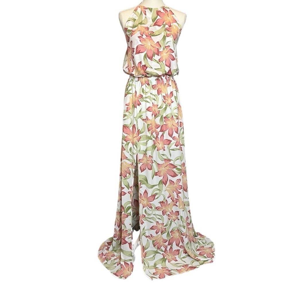 Show Me You MuMu NWT Heather Halter Maxi Dress in Lily Lady Pink and White XL - Picture 1 of 14